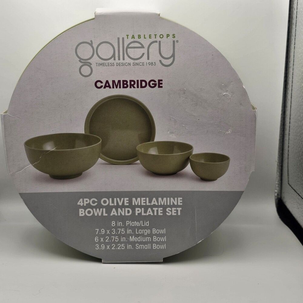 Melamine 4 Piece Set, 3 Bowls, 1 Plate, Olive, Brand New In Original Packaging